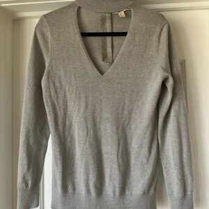 Michael Kors Gray V-Neck Sweater Fine Knit